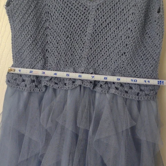 Fairy crochet balletcore ruffle/tulle/tutu flowy blue dress S/M - Picture 6 of 8